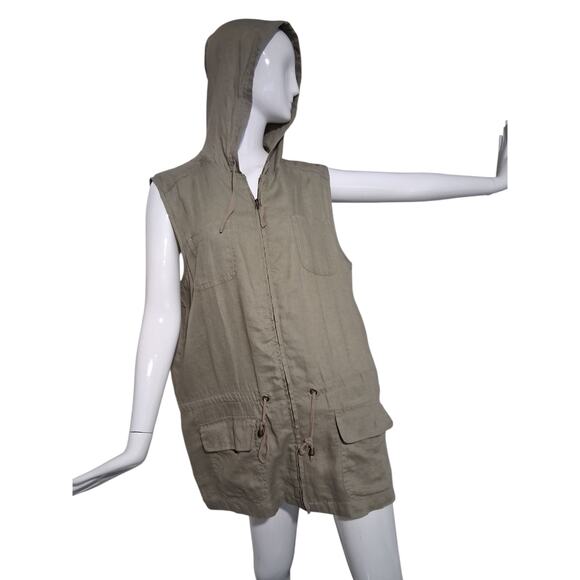 St. Tropez West 100% Linen Womens XL Hooded Full Zip Grunge Breathable Vest Top - Picture 1 of 11